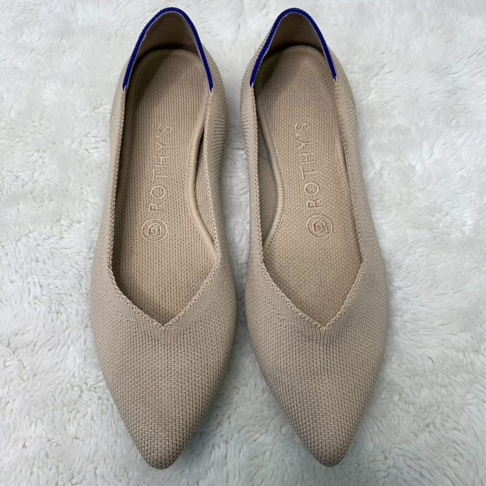 Rothy's Women's Le Point Ecru Neutral Creamy Beige Khaki Tan Flats Shoes Size 7